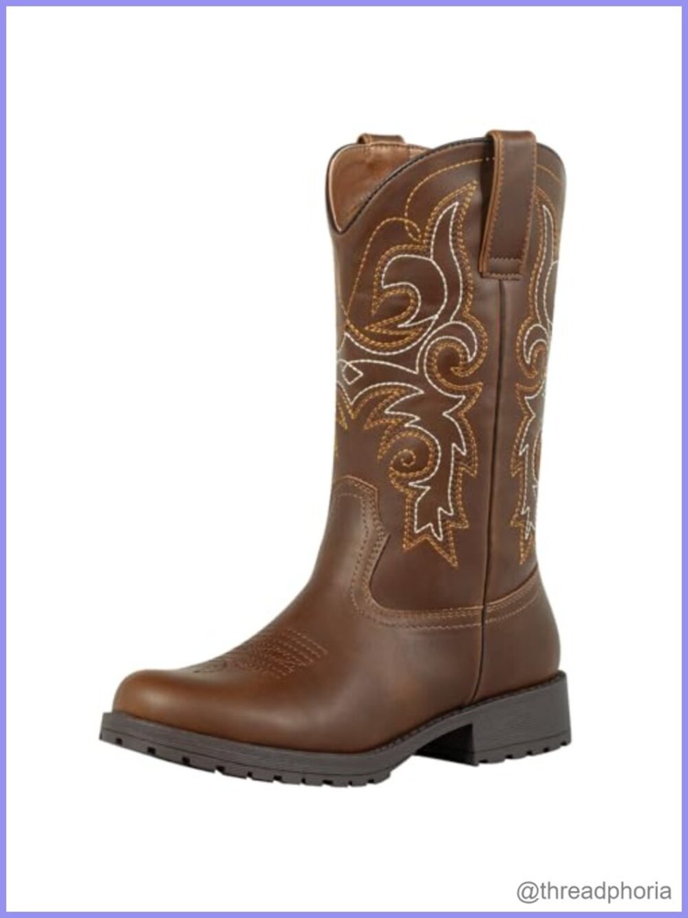 Women's Mid Calf Cowboy Boots Faux Leather Round Toe Non Slip Western